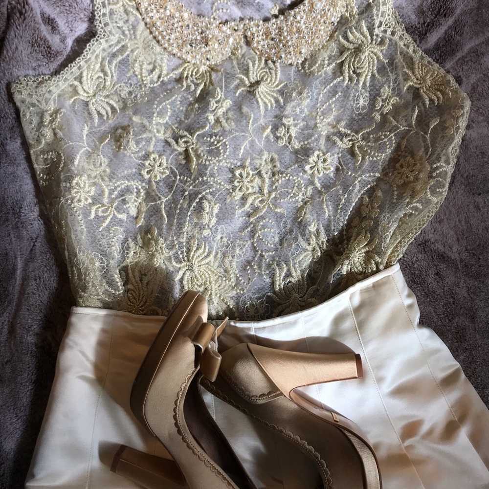 Banana Republic ivory silk & cotton skirt